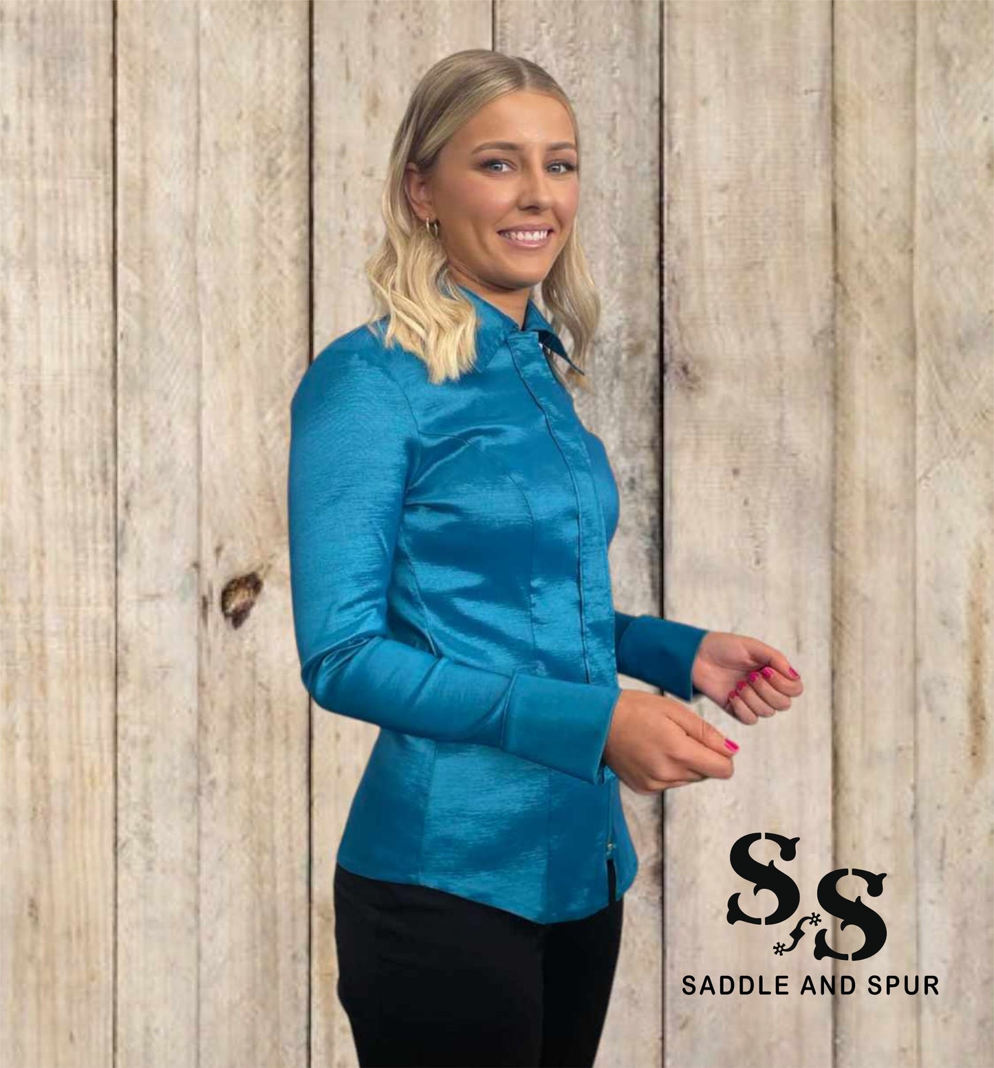 Women's Premium Concealed Zipper Show Shirt Teal