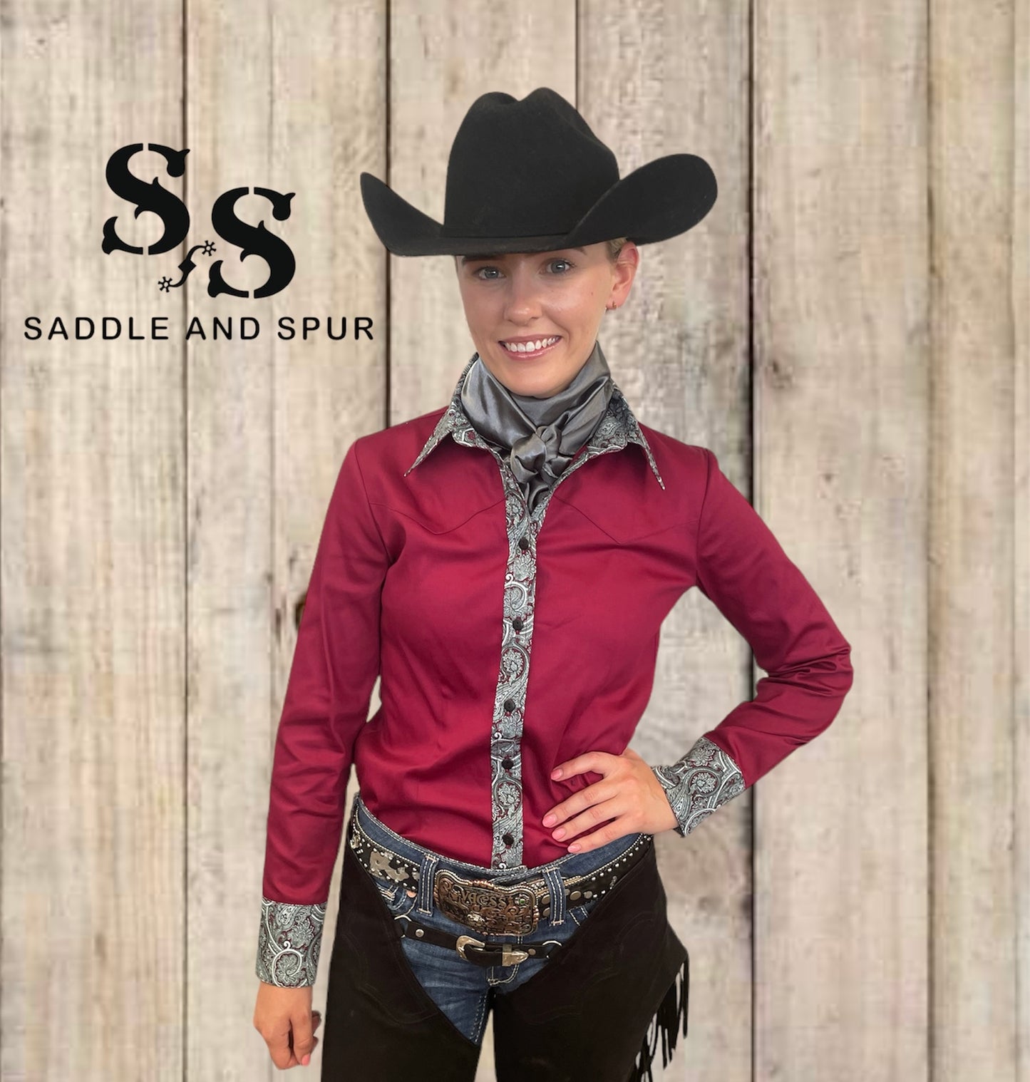 Boutique Fitted Ranch Show Shirt Maroon