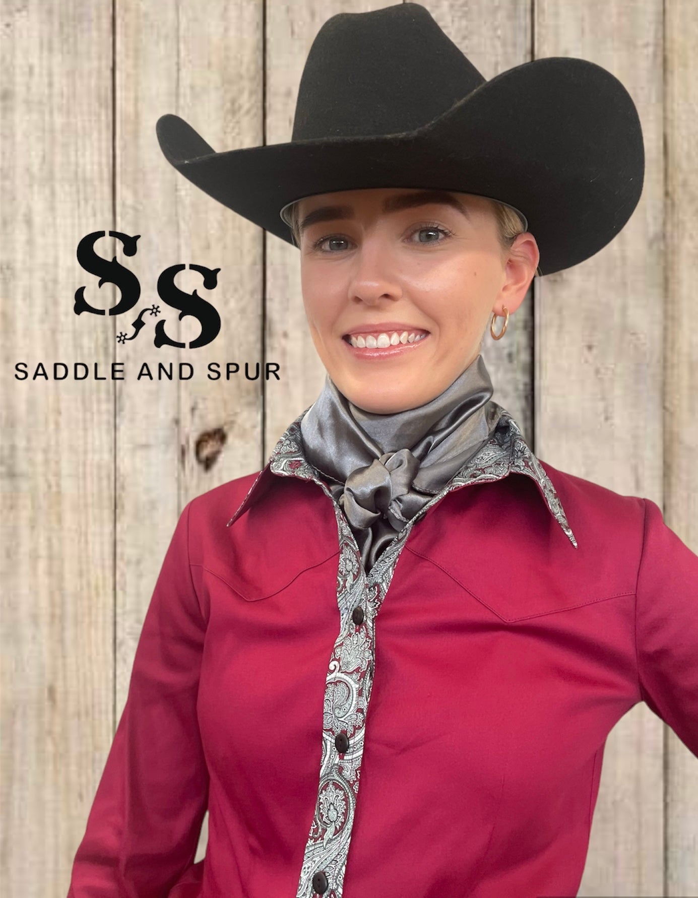 Boutique Fitted Ranch Show Shirt Maroon