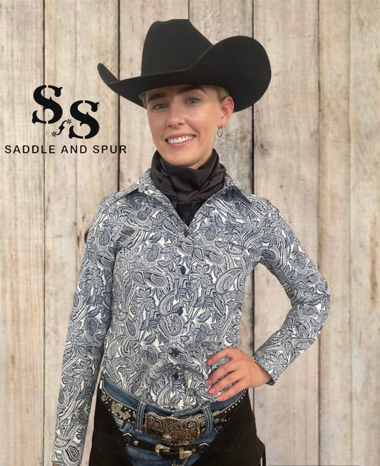 Paisley Ranch Show Shirt Blue/White