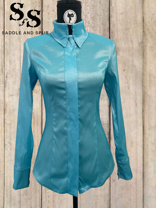 Women's Premium Concealed Zipper Show Shirt Pale Blue