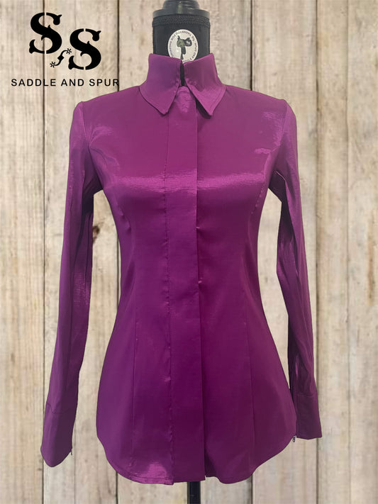 Women's Premium Concealed Zipper Show Shirt, Plum