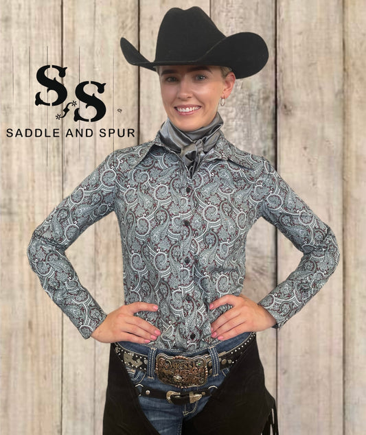 Paisley Ranch Show Shirt Grey/Maroon