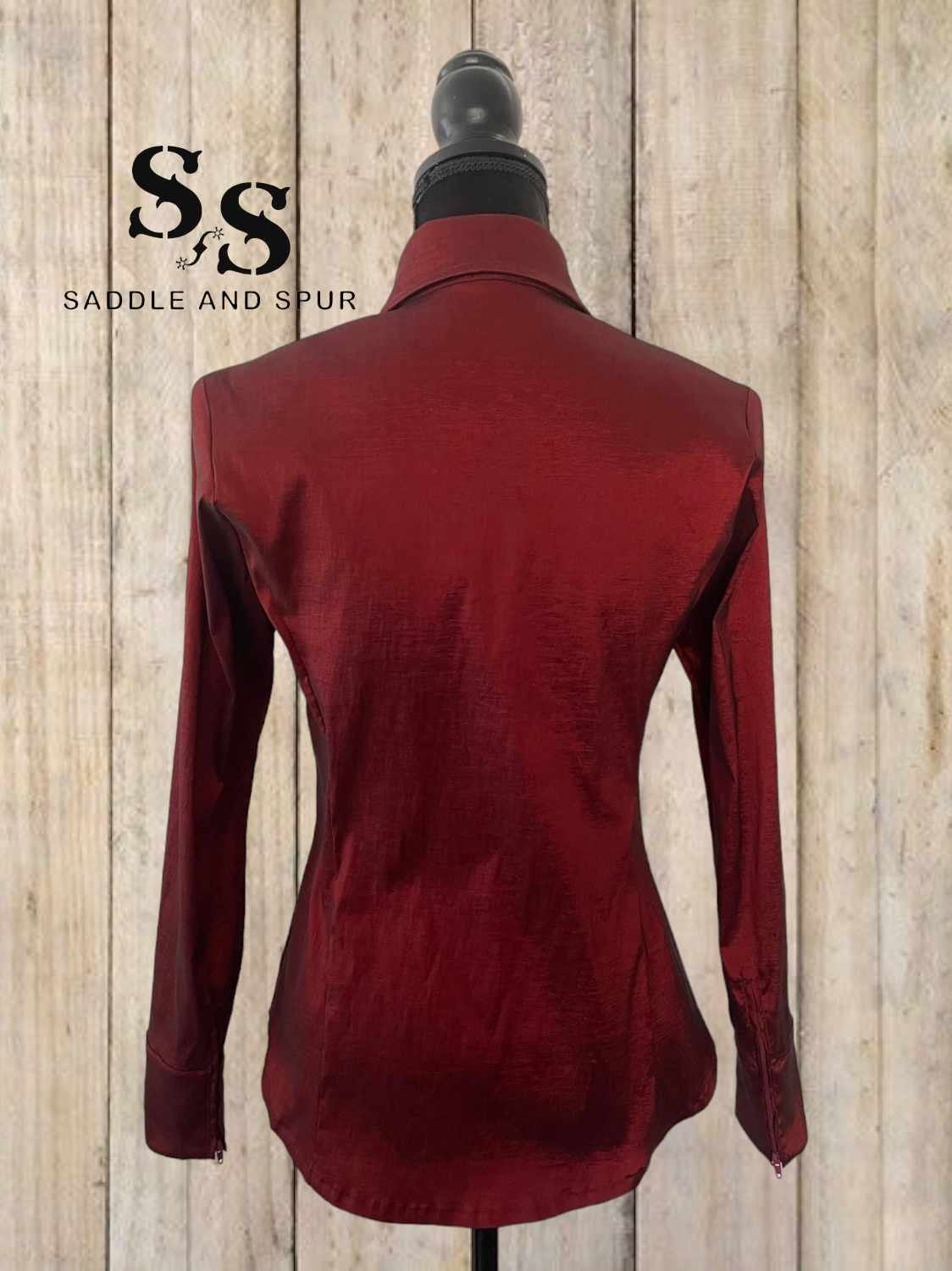 Women's Premium Concealed Zipper Show Shirt, Burgandy Black