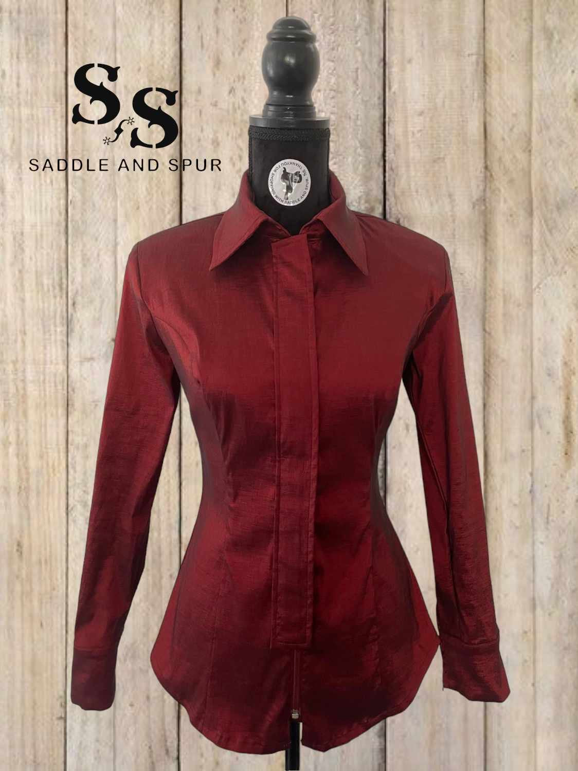 Women's Premium Concealed Zipper Show Shirt, Burgandy Black